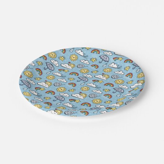 Niedliches Wetter Pappteller (Schrägansicht)