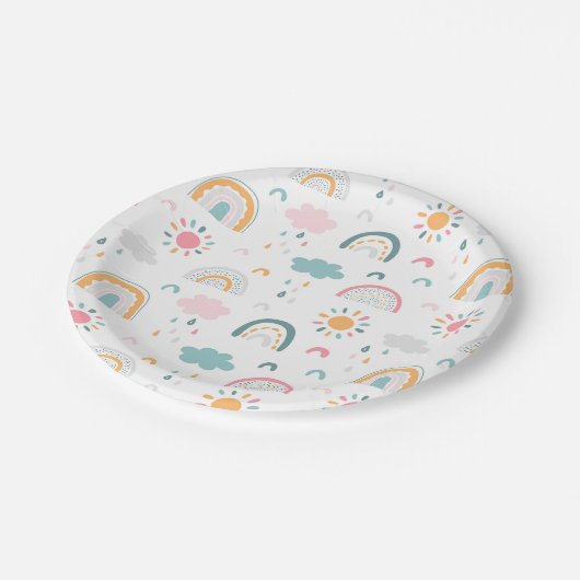 Niedliches Wettermuster Pappteller (Schrägansicht)