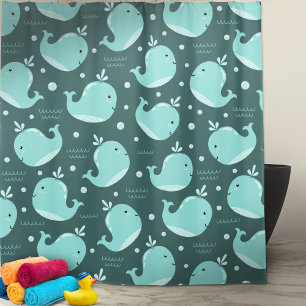 Niedliches Whale Muster auf Aquamarinem Blue Kids  Duschvorhang