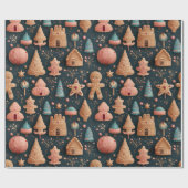 Niedliches Whimsical 3D Lebkuchen Weihnachten Geschenkpapier (Flach)