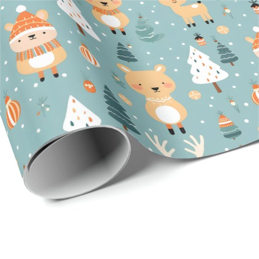 Niedliches Whimsical Baby Deh and Bären Muster Geschenkpapier (Rolleneckpunkt)