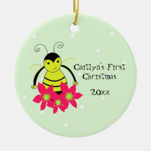 Niedliches Whimsical Bee Baby's First Christmas Keramikornament