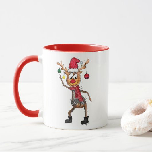 Niedliches Whimsical Dancing Weihnachtsbaum Tasse (Mit Donut)
