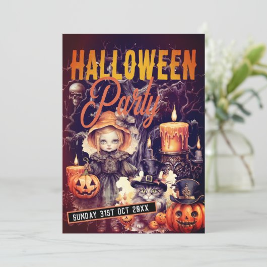 Niedliches Whimsical Darkness Halloween-Party Einl Einladung (Stehend Vorderseite)