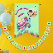 Niedliches Whimsical Floral Ocean Creatures Girl F Wimpelkette