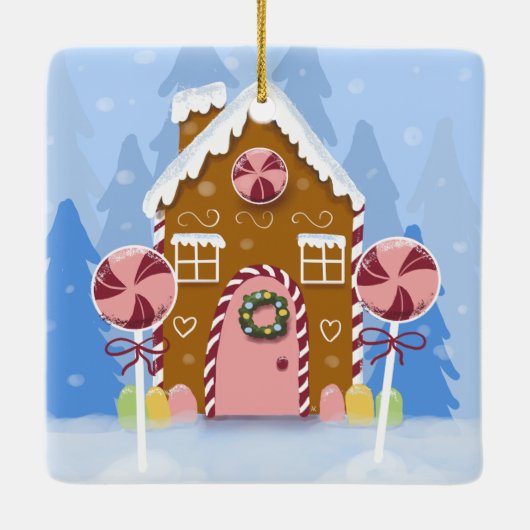 Niedliches Whimsical Gingerbread House Keramikornament (Rückseite)