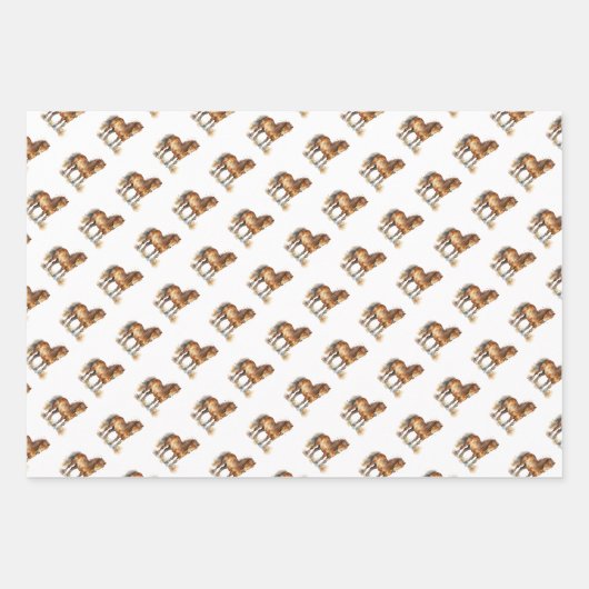 Niedliches Whimsical Horse Pony Floral Wasserfarbe Geschenkpapier Set (Vorderseite 3)