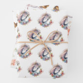 Niedliches Whimsical Horse Pony Floral Wasserfarbe Geschenkpapier Set (Beispiel)