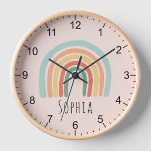 Niedliches Whimsical Pink Rainbow Baby Kinderzimme Uhr