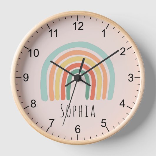 Niedliches Whimsical Pink Rainbow Baby Kinderzimme Uhr (Vorderseite)