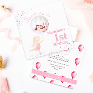 Niedliches Whimsical Rabbit Girl 1. Geburtstag Pin Einladung