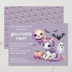 Niedliches Whimsical Unicorn-Halloween-Party Einladung