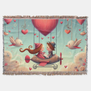 Niedliches whimsical Valentin's Day Herz Flugzeug Decke