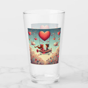 Niedliches whimsical Valentin's Day Herz Flugzeug Glas