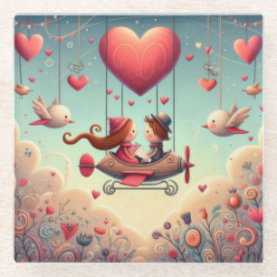 Niedliches whimsical Valentin's Day Herz Flugzeug Glasuntersetzer