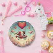 Niedliches whimsical Valentin's Day Herz Flugzeug Pappteller (Party)