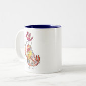 Niedliches Whimsikhühnchen mit Tropengetränk Zweifarbige Tasse (Vorderseite Links)