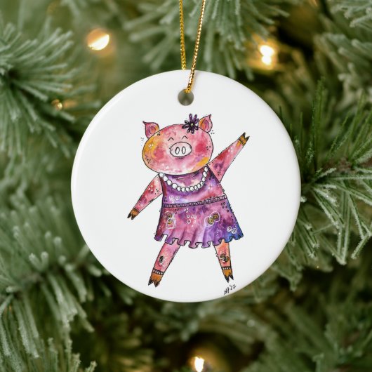 Niedliches Whimsiktanzschwein Keramik Ornament (Baum)