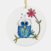 Niedliches Whimsisches Blauäulchen Keramik Ornament (Vorne)