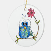 Niedliches Whimsisches Blauäulchen Keramik Ornament (Links)