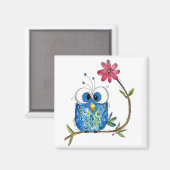 Niedliches Whimsisches Blauäulchen Magnet (Vorderseite/Rückseite)