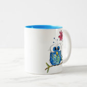 Niedliches Whimsisches Blauäulchen Zweifarbige Tasse (VorderseiteRechts)
