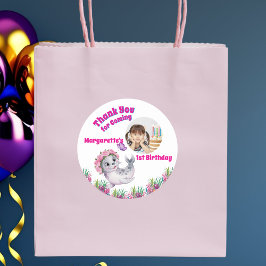 Niedliches Whimsisches Floral Sea Lion Girly Foto Runder Aufkleber