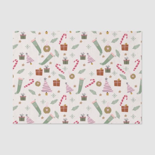 Niedliches Whimsisches grünes Rosa Gemütliche Wint Seidenpapier (Vorderseite)