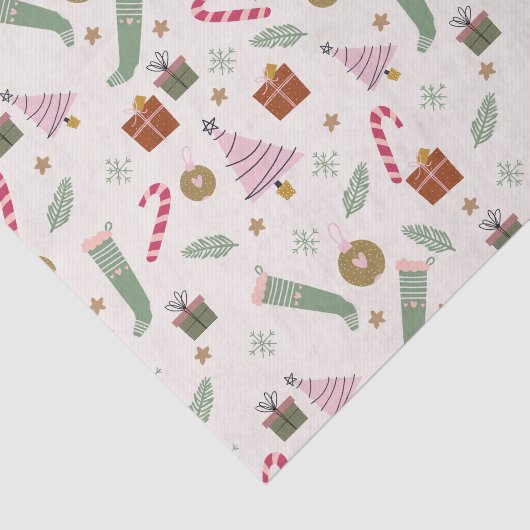 Niedliches Whimsisches grünes Rosa Gemütliche Wint Seidenpapier (Ausschnitt)