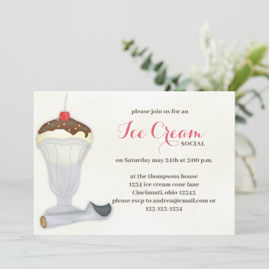Niedliches Whimsisches Ice Creme Soziales Wasser Einladung (Stehend Vorderseite)