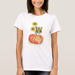 Niedliches Whimsisches Owl auf Pumpkin T-Shirt