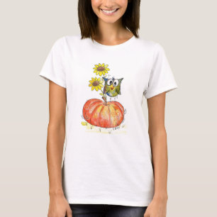 Niedliches Whimsisches Owl auf Pumpkin T-Shirt