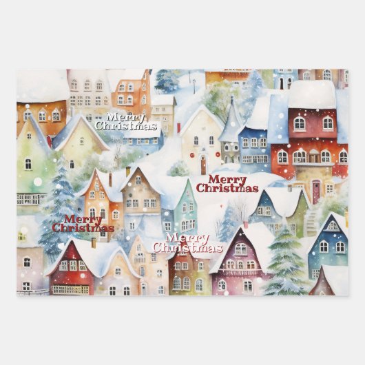 Niedliches Whimsisches Retro Wasserfarbenfroh Weih Geschenkpapier Set (Vorderseite 2)