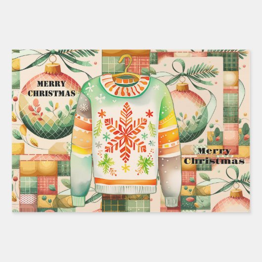 Niedliches Whimsisches Retro Wasserfarbenfroh Weih Geschenkpapier Set (Vorderseite)