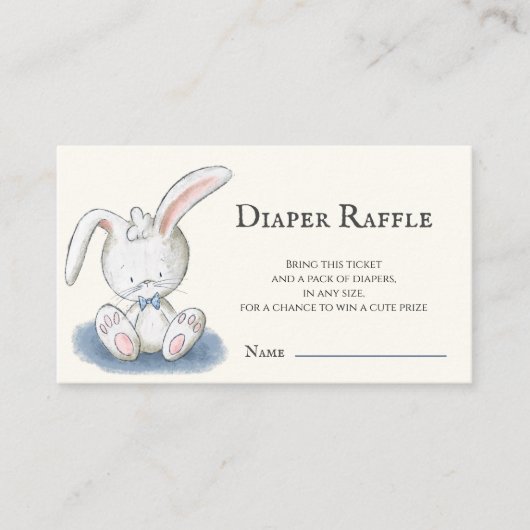 Niedliches White Bunny Baby Dusche Windeln Raffle Begleitkarte (Vorderseite)