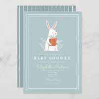 Niedliches White Bunny Blue Baby Dusche Einladung