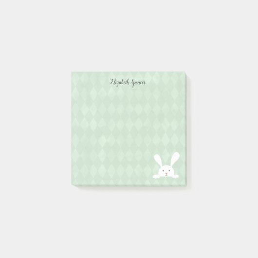 Niedliches White Bunny Rabbit Harlequin Muster | G Post-it Klebezettel (Vorderseite)