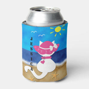 Niedliches White Cat Beach Thema Pink Bonnet kann Dosenkühler