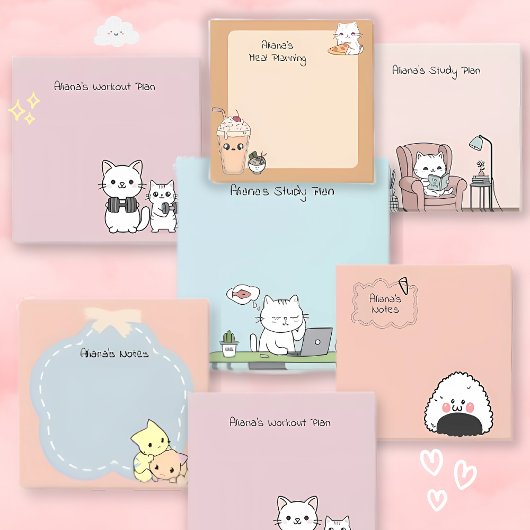 Niedliches White Cat Memo Meal Planning kawaii Ess Post-it Klebezettel