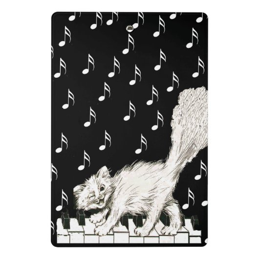 Niedliches White Cat Tanzen auf Piano Keyes Zeichn Mini Klemmbrett (Rückseite)