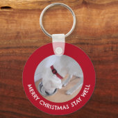 Niedliches White Dog Foto Gesund froh Weihnachten Schlüsselanhänger (Vorderseite)