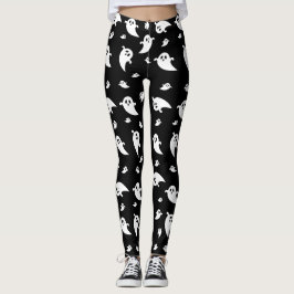 Niedliches White Ghost Shapes Pattern Schwarzes Ha Leggings