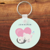 Niedliches White Kitty Cat Schlafen Schlüsselanhänger (Vorderseite)