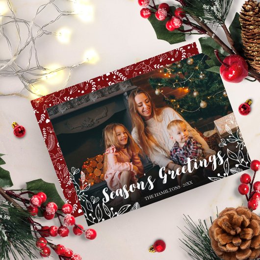 Niedliches White Script Winter Foliage Foto Weihna Einladung