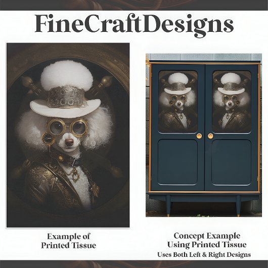 Niedliches White Steampunk Poodle Painting D2R Dec Seidenpapier