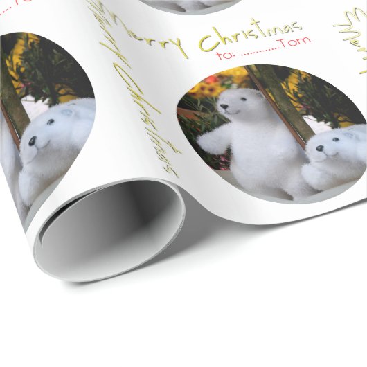Niedliches White Teddy Bear Xmas Personalisierte W Geschenkpapier (Rolleneckpunkt)