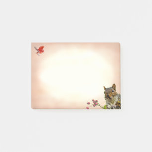 Niedliches wildes Eichhörnchen & kleiner Vogel auf Post-it Klebezettel