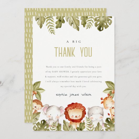 Niedliches Wildtier-Kinderdusche Dankeskarte (Vorne/Hinten)