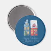 Niedliches Winter House Village Blue Christmas Magnet (Vorderseite/Rückseite)