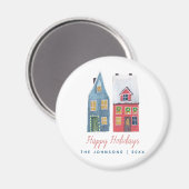 Niedliches Winter House Village Blue Red Christmas Magnet (Vorderseite/Rückseite)